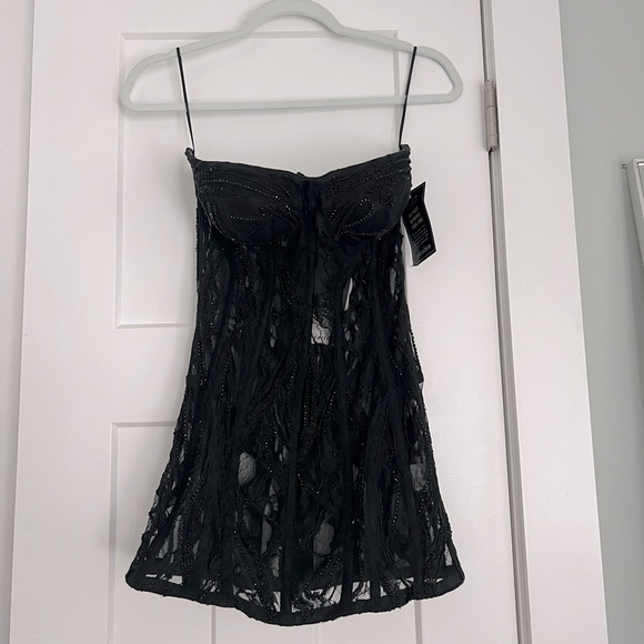 Retrofete Bryson Embellished Lace Sheer Strapless Mini Dress Black NEW with tags - Picture 3 of 9